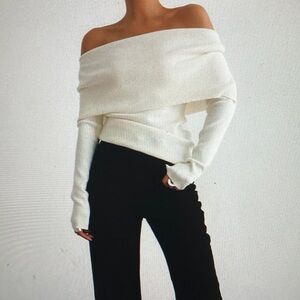 Elegant Off-Shoulder White Sweater